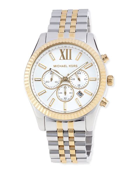 michael kors womens lexington silver watch|oversized lexington two tone watch.